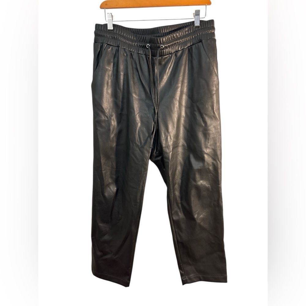 LOFT Women's Black Vegan Leather Joggers Large Y2K Office Streetwear